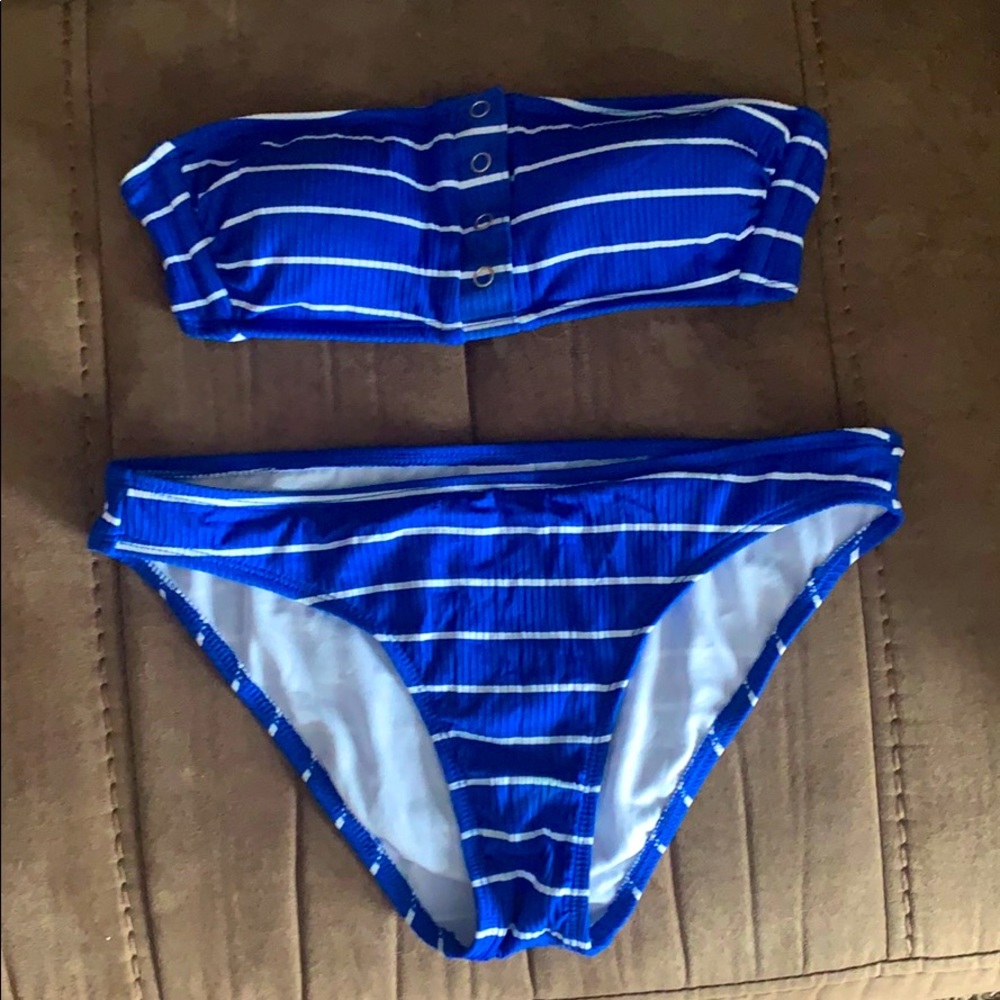 blue & white striped bikini